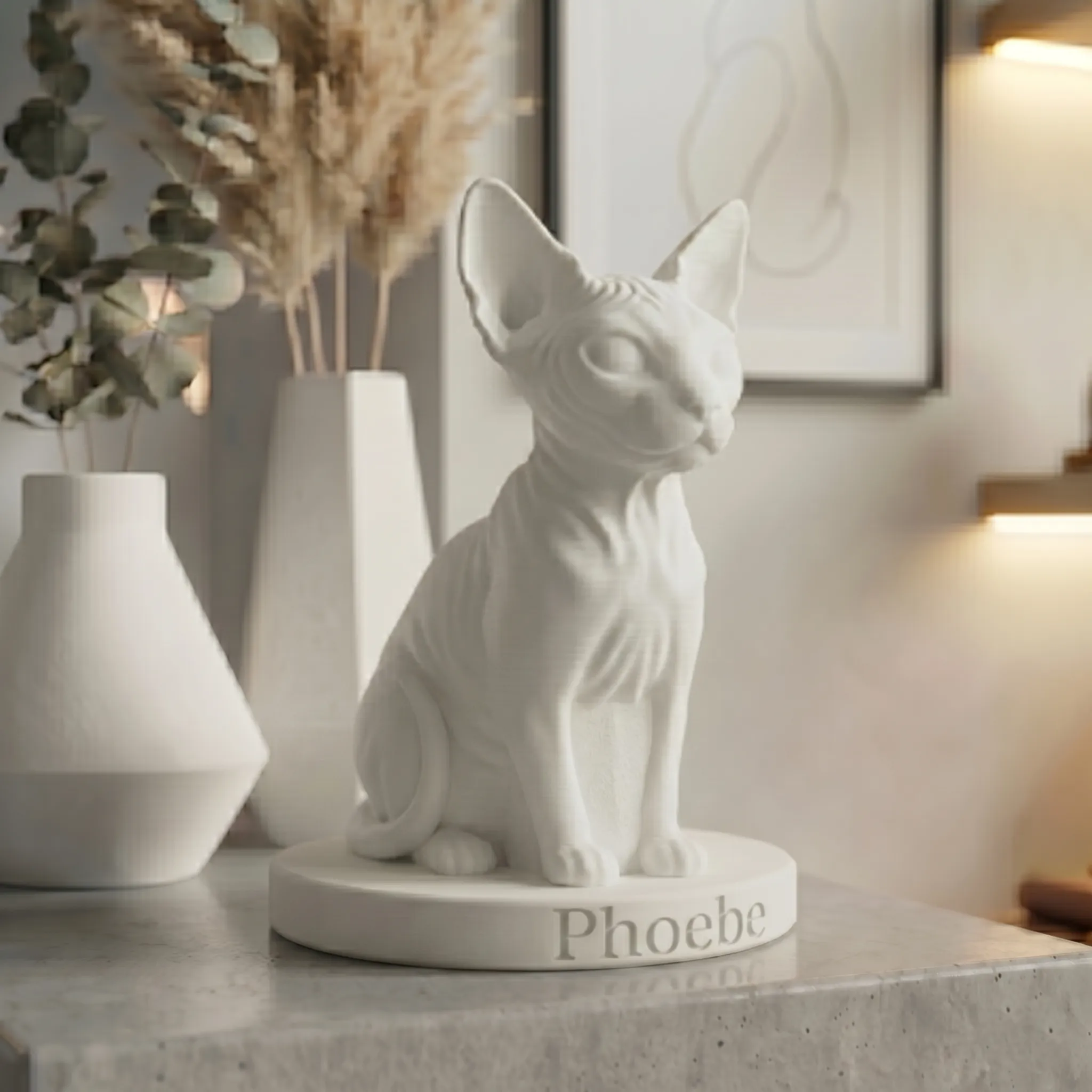 Sphynx Cat Urn — Extra-Fine 3D Printed Memorial for Ashes | Free Name Engraving