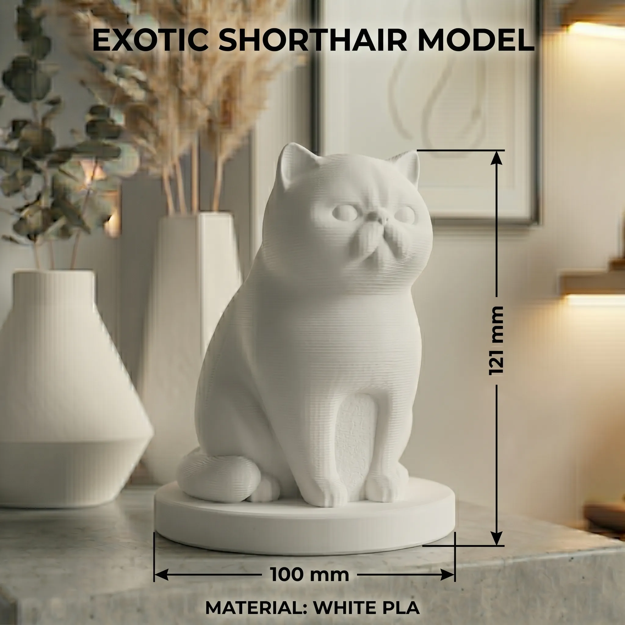 Exotic Shorthair Cat Urn — Extra-Fine 3D Printed Memorial for Ashes | Free Name Engraving - Image 4