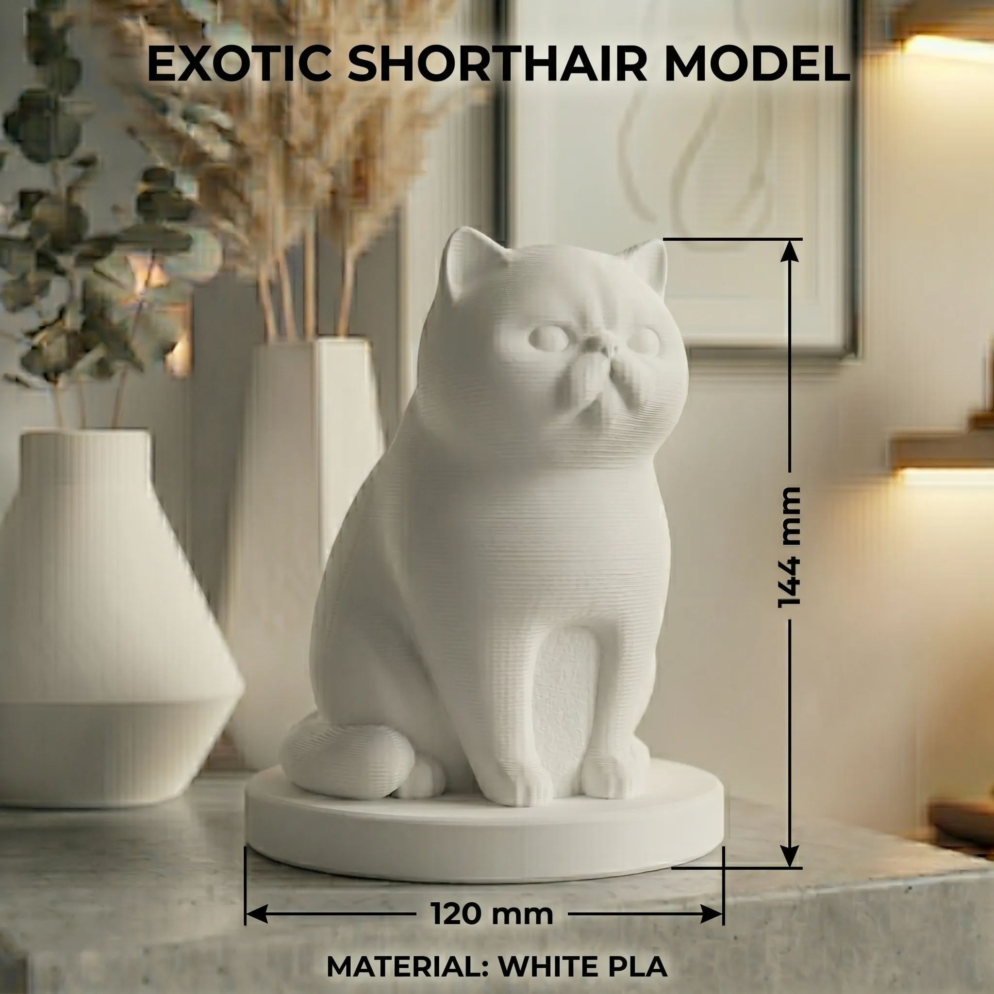 Exotic Shorthair Cat Urn — Extra-Fine 3D Printed Memorial for Ashes | Free Name Engraving - Image 3