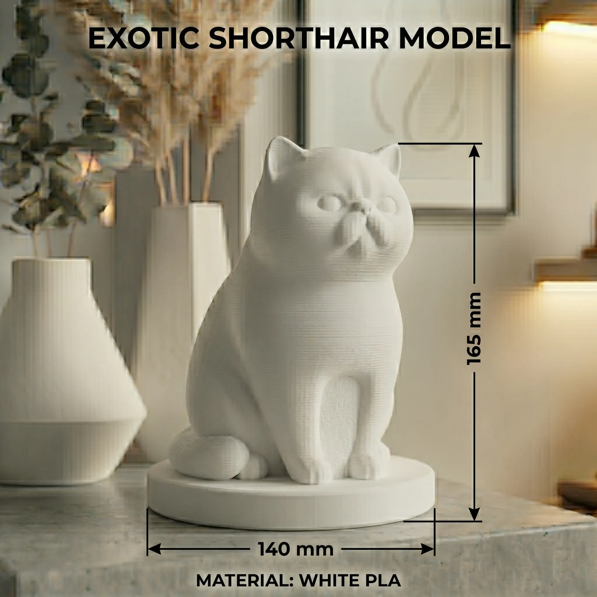 Exotic Shorthair Cat Urn — Extra-Fine 3D Printed Memorial for Ashes | Free Name Engraving - Image 2
